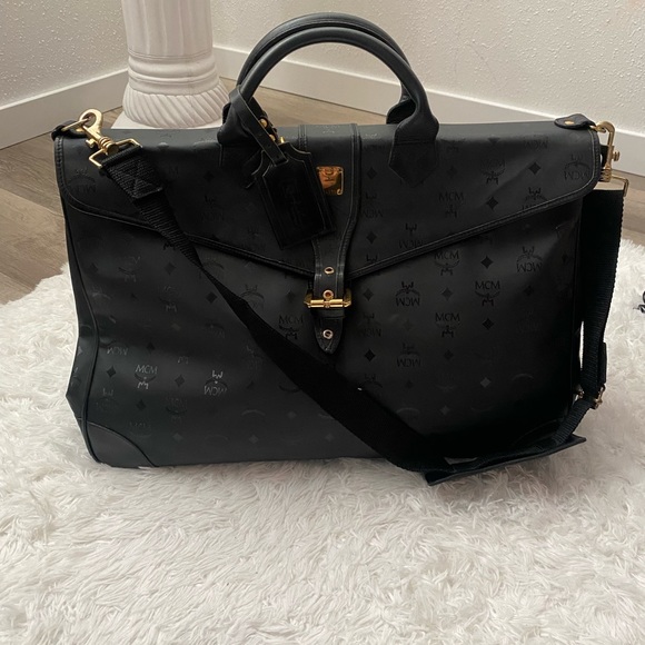 Vintage MCM Viestos Logo Print Black Overnight Bag Large XL - Picture 1 of 16